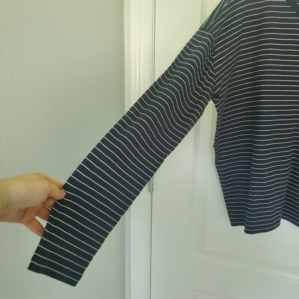 Vince Navy Blue Cotton Knit Striped Crew Neck Boxy Cut Long Sleeve T-Shirt S - Picture 7 of 12